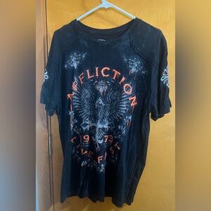 Men’s L Affliction T Shirt Black with Shiny Metallic Writing